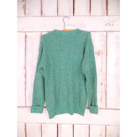 Vintage green white crew neck slouchy pullover sweater - Picture 4 of 4